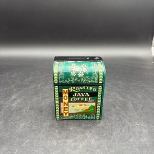 Vintage Lego Japan Roasted Java Coffee Money Bank Ceramic Green Tin Style 09370